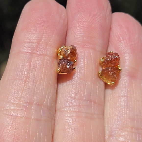 Strawberry/tangerine Raw 2k Tourmaline Sterling & Gold Earrings - Picture 7 of 10